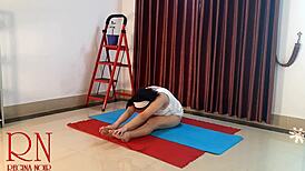 nude yoga with regina noir in white panties at the gym