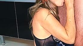 blonde wife gets fucked on the sink and filled with cum