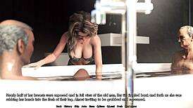 Žena a nevlastní matka myjí staré pány v 3D anime hře HD.