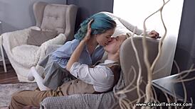 This blue-haired teen 18+ named rebecca nikson got fucked gently in casual sex