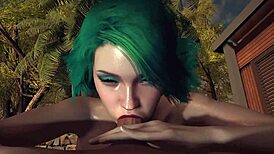 Smoking hot girl with green hair performs in pov 3d porn scene