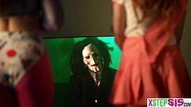 stuck in a room with teen stepsister and hot bff during halloween