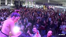 Real lesbians in a public European threesome