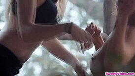 Brunette Chick Eats Blonde BFF's Pussy With Oral Licking