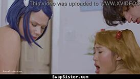 nerdy stepbrothers swapping stepsisters in a group scenario