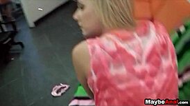 Skinny blonde spied getting ass dick