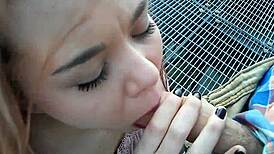 Wow, that beautiful young 18+ amateur gives public blowjob outdoors