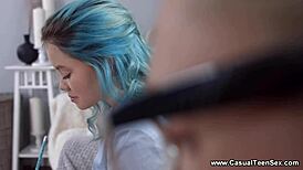 This blue-haired teen 18+ named rebecca nikson got fucked gently in casual sex