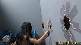 Babe Receives Jizz at Gloryhole in Interracial Scene!