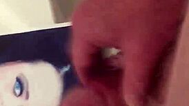 I made a cum tribute for my friend, shooting loads all over her picture in this masturbation session.