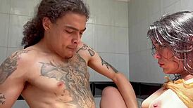 Colombian stepsister naked while washing clothes