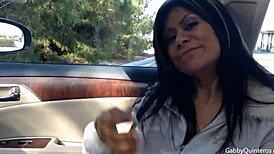 Watch Latina Gabby Quinteros finger her big pussy on codriver seat?