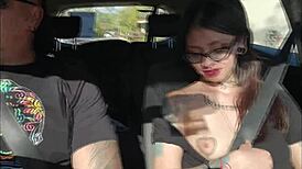 Young couple talks dirty while fucking outdoors with small tits