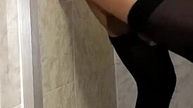 Latina uses dildo in bathroom