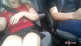 Blonde slut flashing panties in taxi outdoor public