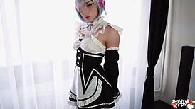 i'm the sexy maid rem sucking subaru's cock and getting fucked hard for the first time