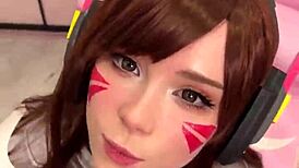 Tiktoker Girl Cosplays D.Va And Sucks Dick To Facial