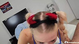 Pretty Blonde Stepsister Masters Sucking Skills in Kinky Homemade Bondage Scene. Watch Her Dominate in Stockings!