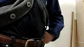 Masturbating again with huge monster cock for skinny waist cumshot