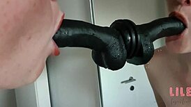 Deepthroating Dildo Excites Blonde Friend