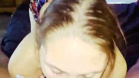 Sexy slut sucks monster cock deepthroat in front of cheating boyfriend, face fucking him.