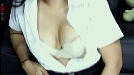 single girl jerks off condom-covered cock while on boyfriend's call 😏