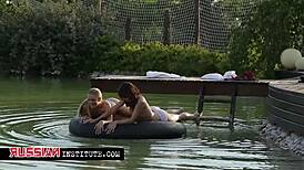 Two Lesbians Fingering And Muff Diving On Outdoor Pier