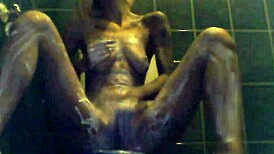 Blonde Slut's Horny Tits Creamed In Toilet!