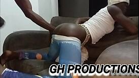 Little African teen 18+ slut gets her ass played with and fucked hard on the couch