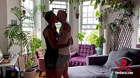 leo deepthroats sam's monster cock with spitting and sucking