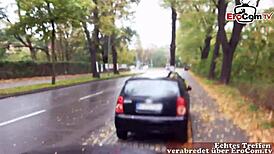 Wow! Reife Schwarzhaarige Deutsche Frau Gets Nailed in Public Car Sextreffen! What a Wild Ride!