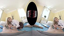 virtual taboo: blonde with big tits and ass blows cock during homework.