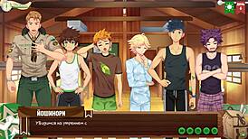 Keitaro Jerks Off Intensely In The Shower During Game Friends Camp Episode 6 With Russian Voice Acting