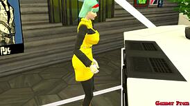 Bulma sucks stepson, fucked hard in ass next to husband.