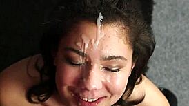 hey, check this feisty idol getting a huge sperm shot on her face, gulping every drop of cream!