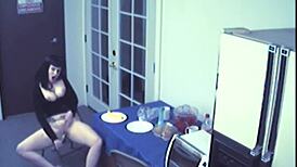 Busty Slut Caught on Hidden Cam with Food Fetish