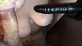 Naughty russian housewife dreams about threesome she has a big black dildo and takes it with her lovers cock.