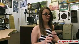 brunette babe with glasses gets boned by nasty pawn man