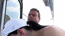 he gets a daring blowjob on the cableway. they end up fucking wild on the street.