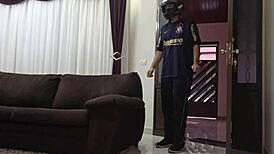 Hot milf welcomes delivery guy in nightgown, no panties!