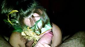 milf in green mask licks and sucks thick cock