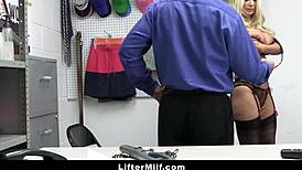 blonde busty milf brittany andrews gets caught stealing in the mall, leading to pov domination and blowjob in the garage