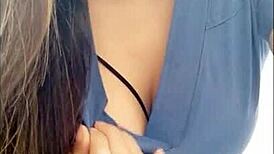 Why is the latina cleaner showing her big tits in the bathroom?