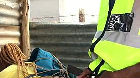 night guard protects student with a quickie cumshot in exchange