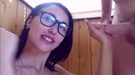 Hot babe with glasses gets cum splattered 😍