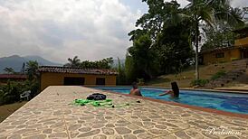 Latina seduces step cousin in pool