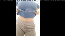 Why is the latina cleaner showing her big tits in the bathroom?