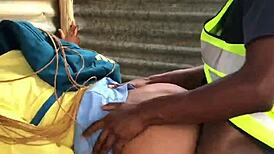 night guard protects student with a quickie cumshot in exchange