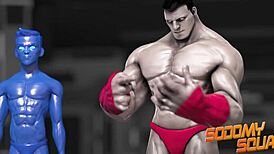 Sodomysquad bbc superhero bodybuilder shoves monster cock in his muscular ass for self fucking