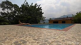 Latina seduces step cousin in pool